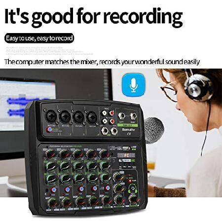 6-CHANNEL DJ Sound Controller Interface Mixer with USB for PC Recording, USB Audio Interface Audio Mixer, 2-Band EQ, for Live Streaming Bomaite C6