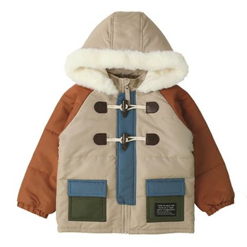 日本 ZOOLAND - 潑水加工 防寒玩雪連帽鋪棉外套-撞色-棕系