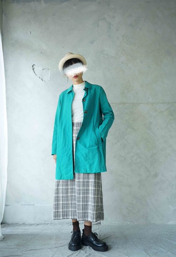 尋寶古著-飽和藍綠色防潑水風衣長版外套