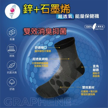 [樂瘋]台灣製 MIT 鋅+石墨烯能量襪 船型襪 1/2襪 休閒襪工作襪 遠紅外線能量抗菌消臭舒適透氣彈性佳 A223