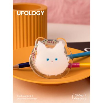 Ufology原創手機磁吸氣囊支架白貓咪桌面萬能懶人可愛支撐