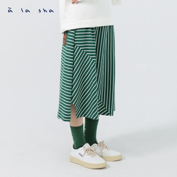 a la sha  條紋拼接阿財繡花裙