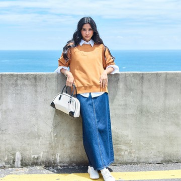 SOMETHING｜女裝｜激腰後開岔牛仔長裙