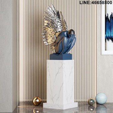 免運 速發 開立發票 擺件 造景擺件 裝飾品 樣板房擺件 喬遷禮品  現代創意抽象雕塑遮臉天使藝術擺件客廳酒店玄關別墅裝飾 辦公室擺件