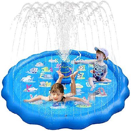 Splash Pad Outside Pool 3-in-1 67" Kids Inflatable Sprinkler Water Play Fountain Mat with Play Rings for Outdoor Yard and Safe for Children 3-8