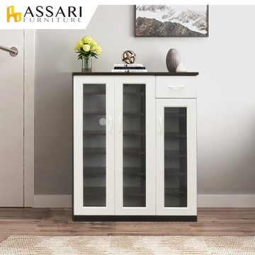 【ASSARI】防潮防蛀塑鋼緩衝三門附抽鞋櫃(寬97x深34x高117cm)