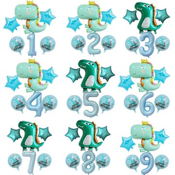 新款可愛恐龍鋁箔氣球皇冠恐龍森林派對裝飾數字恐龍氣球套餐布置