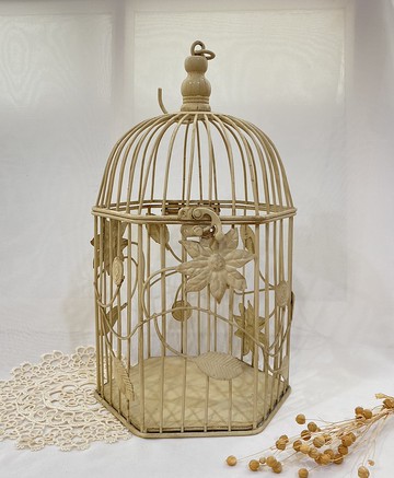 【好日戀物】 日本鄉村復古鐵製白色鳥籠花架擺飾吊飾擺件婚慶