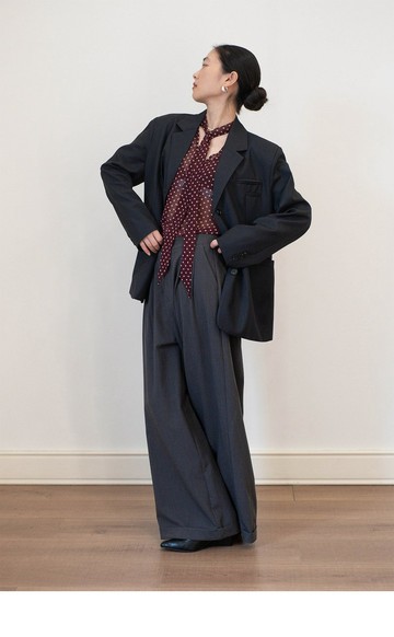 oversize 挺括平駁領單排扣西裝 慵懶寬松職場休閒西服外套