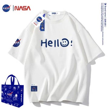 NASA官方旗艦hello字母短袖t恤男女款夏季寬松情侶裝美式全棉體恤