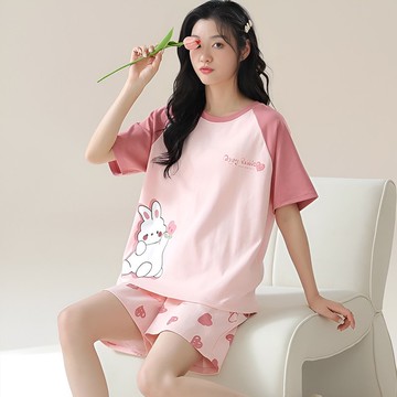 Pink Lady 棉柔成套睡衣 心語花兔 落肩短袖 兩件式女睡衣 居家服