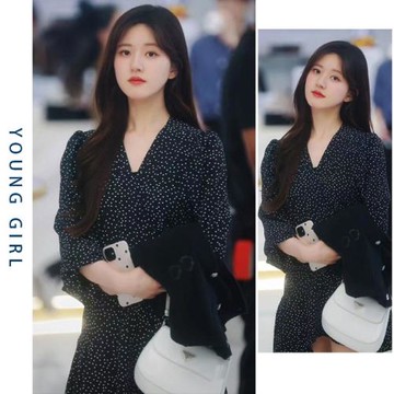 偷偷藏不住桑稚趙露思同款黑色碎花連衣裙女短款高級復古初戀裙子