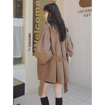 chic高級感短款風衣女春秋2024新款韓版小個子休閑寬松燈籠袖外套