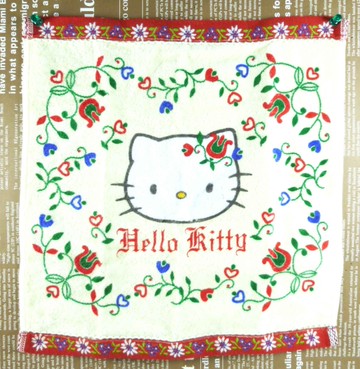 【震撼精品百貨】Hello Kitty 凱蒂貓~中方巾~瑞士~花花紅邊