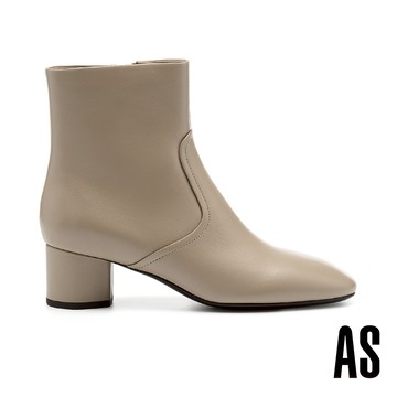 AS 極簡品味純色全真皮高跟短靴－灰