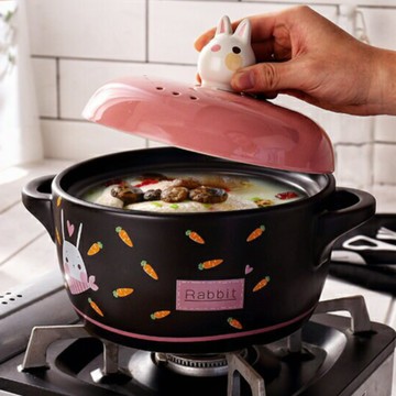 4.3L陶瓷煲砂鍋 湯鍋燉鍋養生煲 手工彩釉耐干燒粉兔【聚物優品】