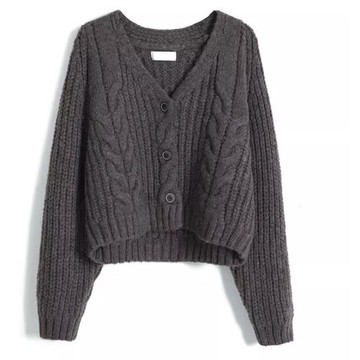 V領針織開衫女2025秋冬新款復古慵懶風寬松上衣軟糯麻花毛衣外套