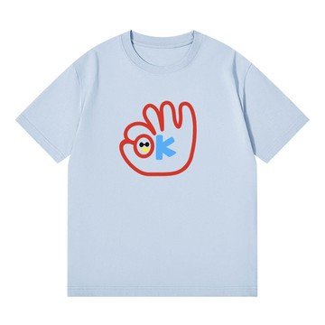 MXIAN - 純棉寬版印花T恤-樂趣OK-藍色