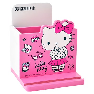 Hello Kitty 凱蒂貓 桌上直式 筆筒 手機架 文具收納 12*13.2*12 cm  1個  Hello Kitty 凱蒂貓 粉紅色 + 白色