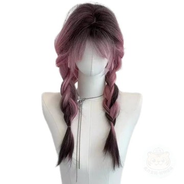 👍新品上市👍免髮網【粉版暹羅貓】假髮女全頭粉色漸變黑高層次感仿真人長直髮