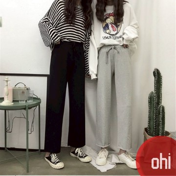 【ohi】春夏季學生休閒褲 闊腿褲 大碼寬鬆垂感直筒褲 長褲女 女生褲子 休閒長褲 大碼女裝 GPN356
