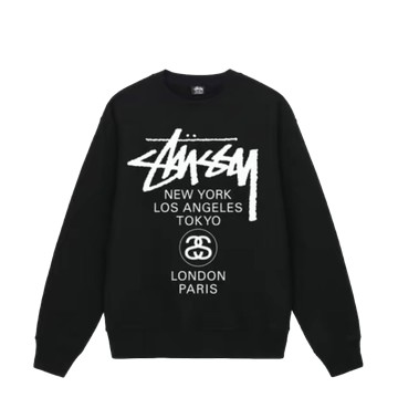 STUSSY WORLD TOUR PULLOVER CREWNECK BLACK