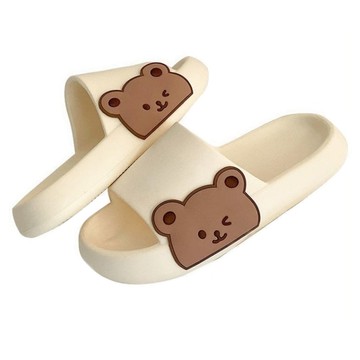 PVC側邊小熊厚底拖鞋  高級舒適柔軟觸感  38~39  白色