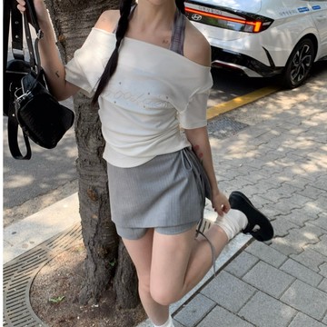 ISA_當韓女的一天 時髦氣場條紋綁帶褲裙_63067