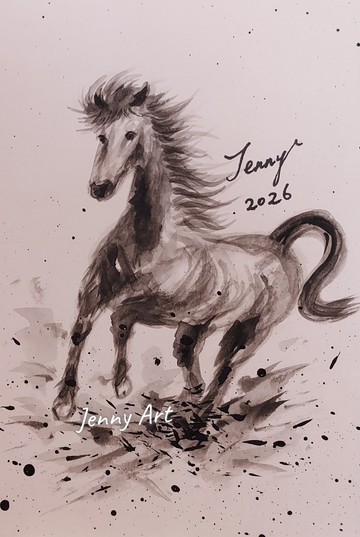 【馬到成功】水墨畫 馬 桌上小物 療癒小品 畫作 居家擺設 藝術品