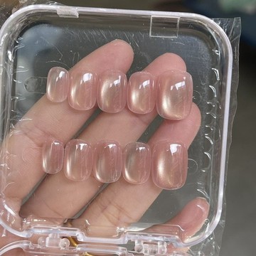 💗台灣出貨💗純手工玻璃珠貓眼高階穿戴顯白新款美甲批發貼片指甲短款裸色