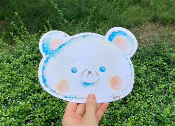 【 水彩 + 木顏色 明信片 】幸福 歪嘴 小熊 心意 生日 卡