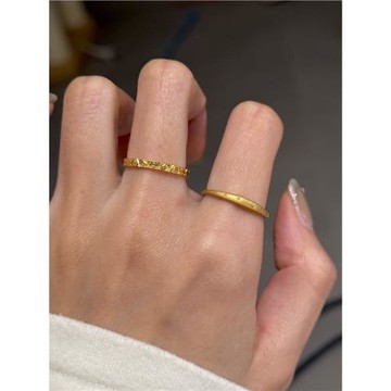 啞光磨砂印花鈦鋼戒指女個性百搭小眾設計復古簡約食指戒不掉色