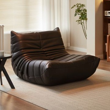 源氏木語毛毛蟲雲柔皮懶人沙發椅S0543耀夜黑-(H014406585)