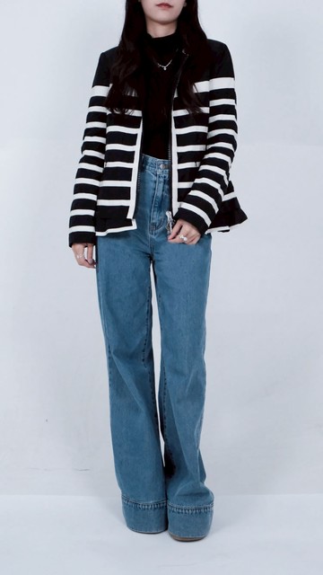 (S) moncler質感條紋風衣黑色外套