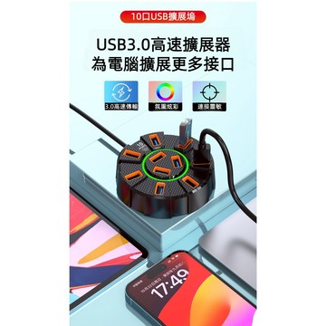 現貨24H出貨 USB3.0/UBS2.0 10孔充電擴展器0.6米/1.2米 golezero充電 OTG分線器