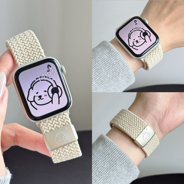 【音樂小狗】尼龍編織 磁吸扣尼龍錶帶 適用 Apple Watch S10 S11 SE 46mm  透气錶帶 蘋果錶帶