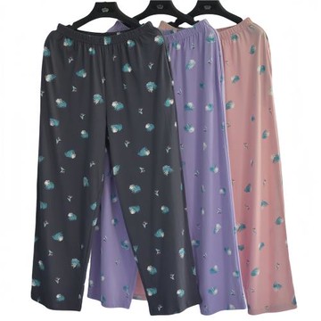 中老年純棉九分家居褲媽媽針織長款睡褲老太太夏季薄款針織散口褲