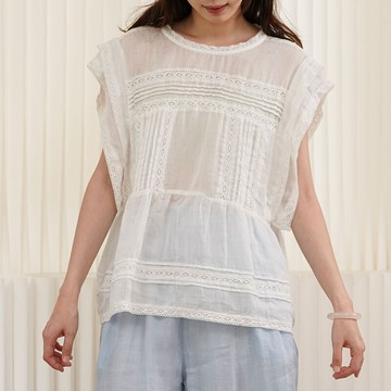 蕾絲花邊拼接無袖上衣121347C