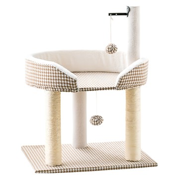 寵物星樂園 2層睡窩劍麻貓爬架  千鳥格卡其色  1個