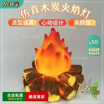 桃園出貨🔥木炭火焰氛圍燈 LED樹脂仿真火堆夜燈 木炭火焰氛圍燈 火焰木炭造型燈 有趣擺件禮物 場景道具小夜燈SR