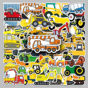 機車貼紙 車身貼紙 反光貼紙 防水貼紙 手機貼紙 行李箱貼 50張工程車卡通行李箱創意防水滑闆車電腦平闆diy裝飾貼紙