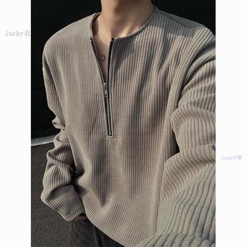 🔥熱銷男装🔥春季新款半拉鍊長袖T恤男款感疊穿肌理感內搭寬鬆打底衫潮