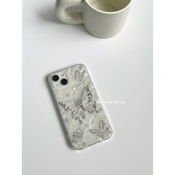 韓國ins溫柔仙女貝殼紋高級感銀色蝴蝶適用蘋果16promax手機殼iphone15雙層14保護套13全包新款小眾