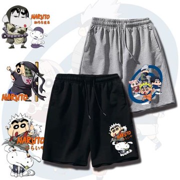 蠟筆小新短褲男夏季潮牌ins卡通休閑褲子抽繩寬松直筒五分褲學生