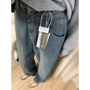 梨型身材美式寬松直筒牛仔褲女春秋褲子新款設計感小個子拖地長褲