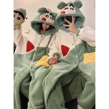 情侶睡衣女秋冬珊瑚絨長袖卡通睡袍套裝男士加絨加厚法蘭絨家居服