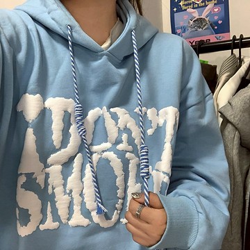 春秋薄款藍色衛衣女ins潮設計感寬松oversize連帽上衣服