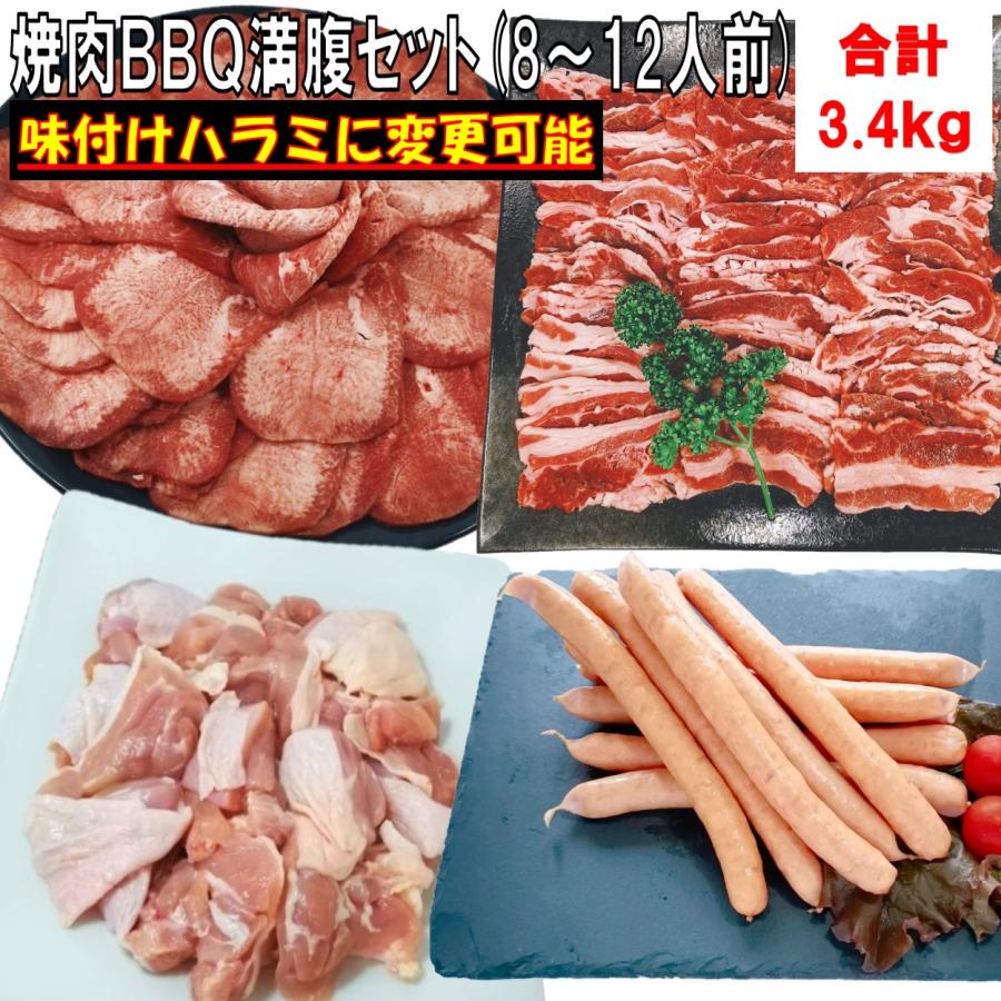 肉 牛タン バーベキュー 食材 牛肉 焼肉セット BBQ 肉 薄切り 塩タン 牛カルビ バラ 鶏もも肉 ウインナー BBQ 食材 焼肉 鶏肉 3.4kg  8〜12人前