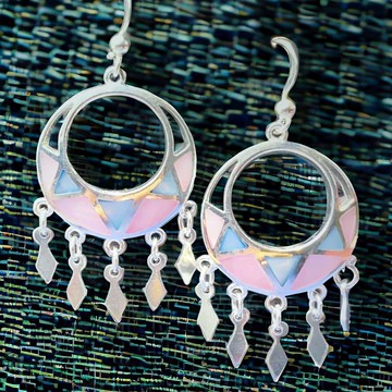 【摩達客】拼接色塊流蘇垂墜式耳飾耳針耳環