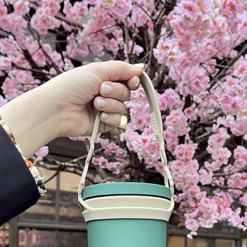 【拎大杯】大口徑環保杯提袋 (拎大杯+拎環) 組 沙色